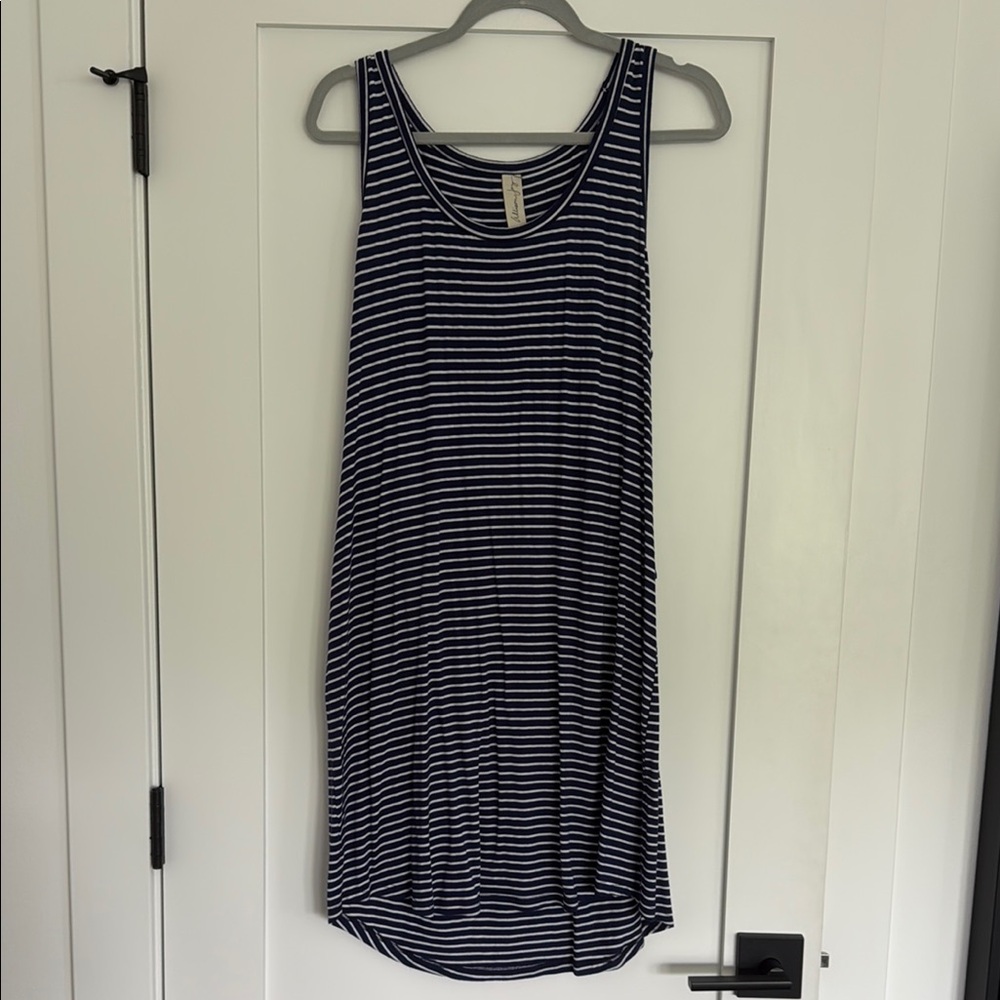 Allison Joy Navy and White Striped Dress With Back Detail
